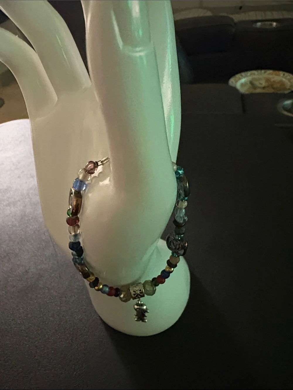 Multicolor Beaded Charm Bracelet with Silver Doll Pendant
